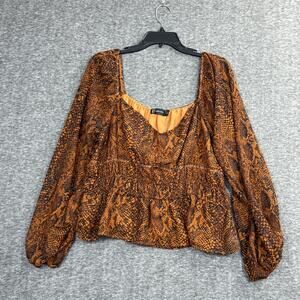 NY&Co Long Sleeve Sweetheart Neck Snake Print Top Size XL NEW